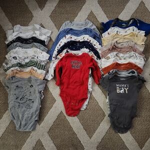 Lot Of 26 Boys 18 Months Oneies One Pieces Winter Spring Long Short Sleeve